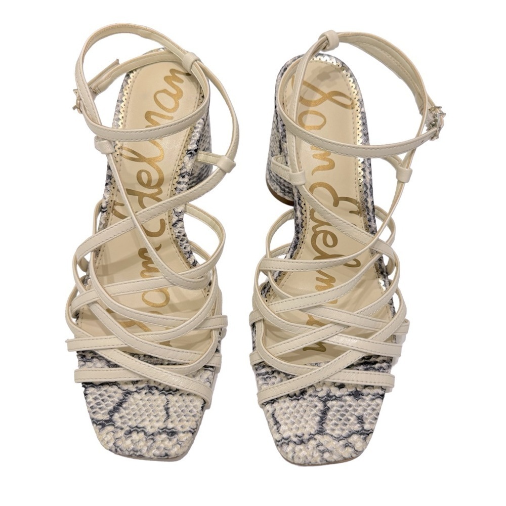 Sam Edelman Daffodil Heeled Sandals in Reptile Embossed Modern Ivory Leather Sz8 - Picture 3 of 8